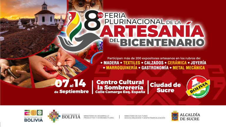 Sucre acoge la 8va Feria Plurinacional Artesanal del Bicentenario del 7 al 14 de septiembre