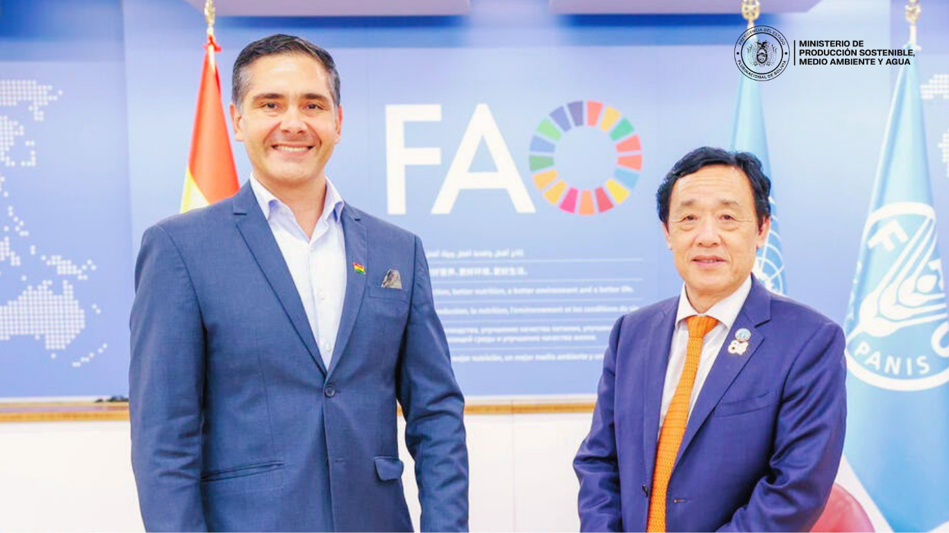 El ministro Oscar Mario Justiniano y el director general de la FAO sostienen reunión bilateral para impulsar la inversión agrícola en Bolivia